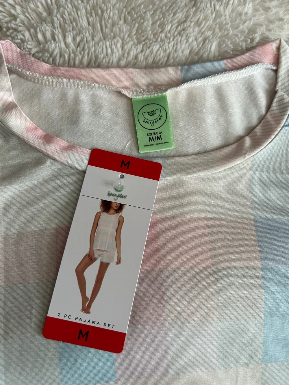 Honeydew Women’s Pastel Plaid Pajamas Sleep Tank & Short Set - Soft Pink/Blue
